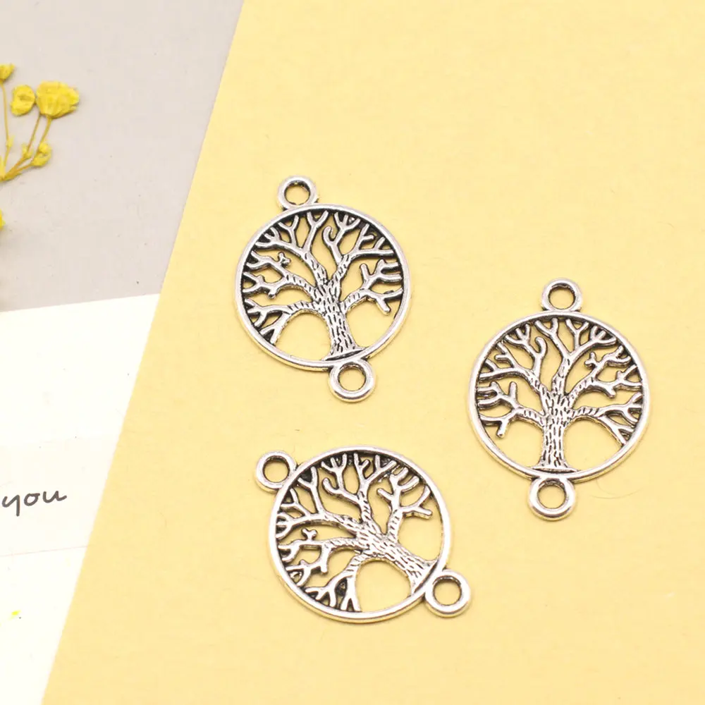 Tree Of Life Connector Couple Pendants Diy Craft Beautiful Jewelry 20x28mm 10pcs Antique Silver Color