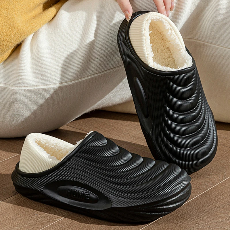 Winter Women's Warm Slippers Non-slip Cotton Shoes Waterproof Indoor Outdoor Warm Shoes For Men Bedroom Home Plush Footwear