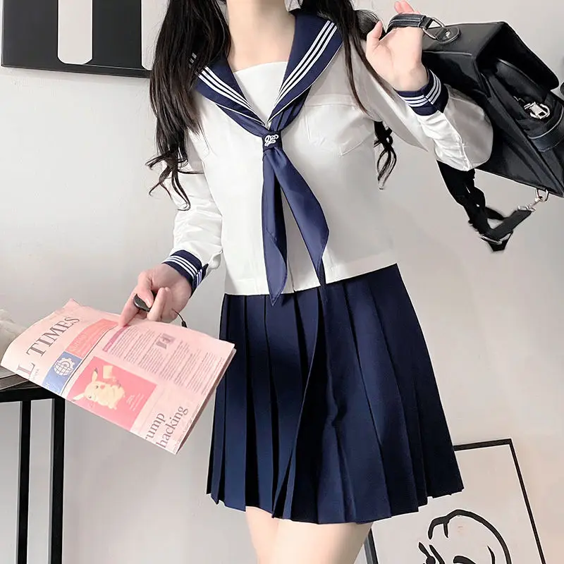 

JK uniform dress Sailor dress girl Japanese white Mitsumoto preppy style cute sweet pleated skirt two-piece suit