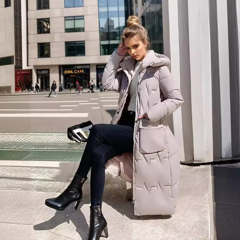 Dames katoenen gewatteerde jas Wintermode Casual Slim Fit Over de knie Halflange winddichte warme donsjas