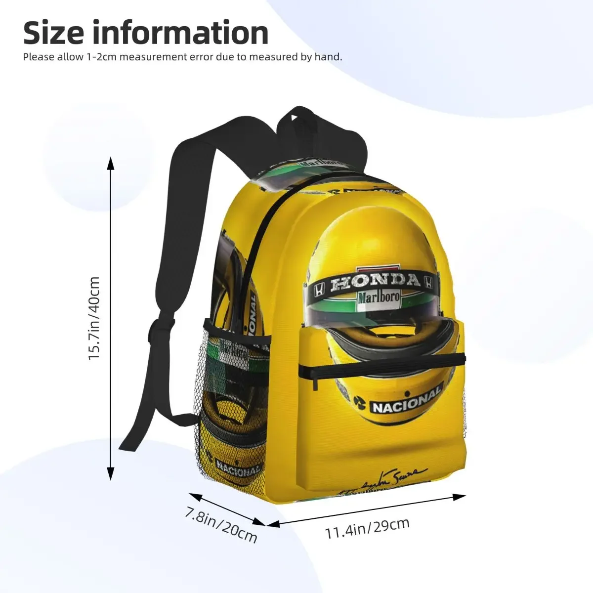 Ayrton Senna Racing Cars Student Backpack School Bag Hiking Travel Daypack for Boys Girls Fashion Bookbag Shoulder Bags