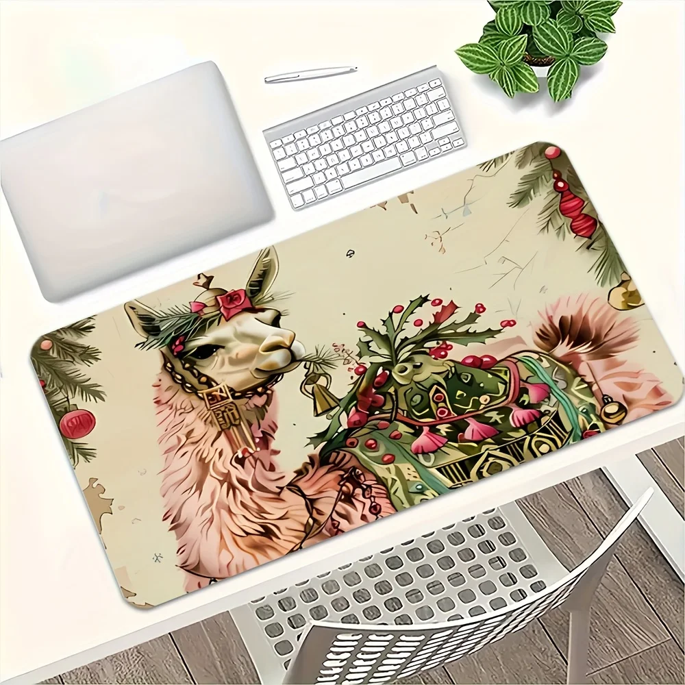 Christmas Llama Large Mouse Pad, XL Gaming Desk Mat, Non-Slip Rubber Base, Cute Animal Office Desk Pad for PC Laptop