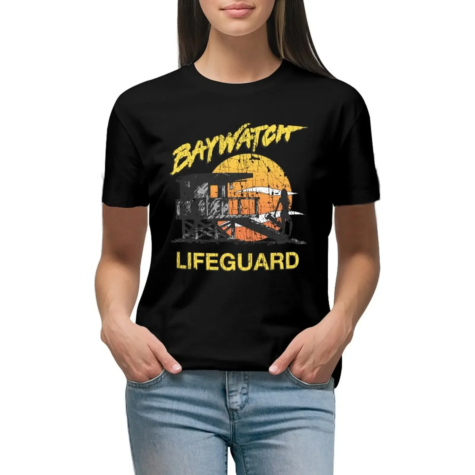 

Baywatch Lifeguard Sunset 1989 T-Shirt plain summer clothes hippie clothes quick drying western t shirts for Women