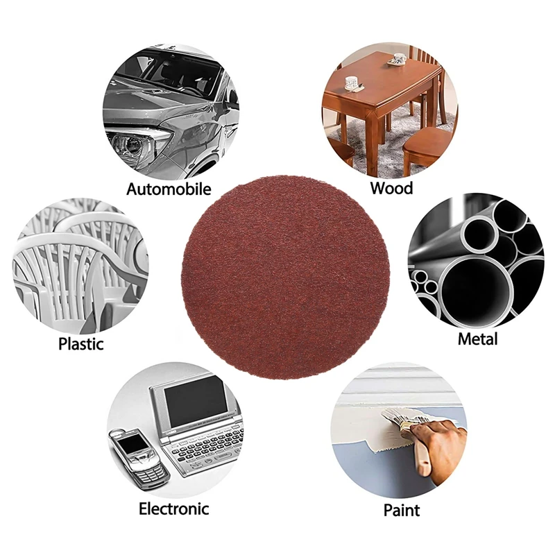 WFF 50 Pcs 2 Inch Sanding Disc 60-180 Grit Hook And Loop For Sander Machine With 1 Pc 2 Inch Drill Shank Backing Pad