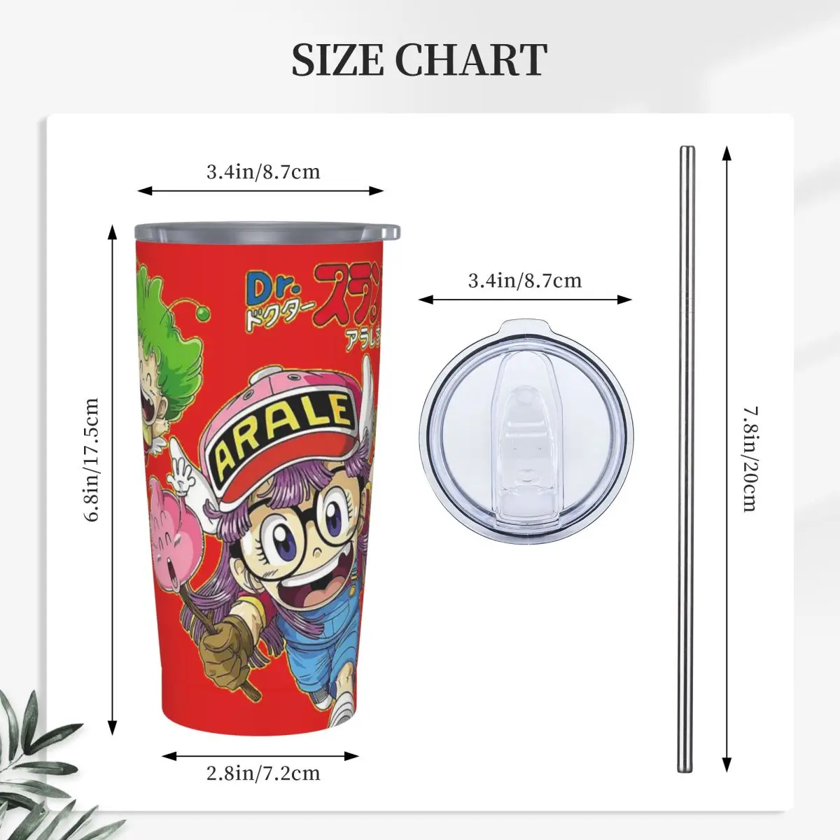 Cute Dr.Slump Robot Girl Arale Hoyoyo Stainless Steel Tumbler Vacuum Insulated Mug Thermal Cold Bottle Straws With Lid 20oz