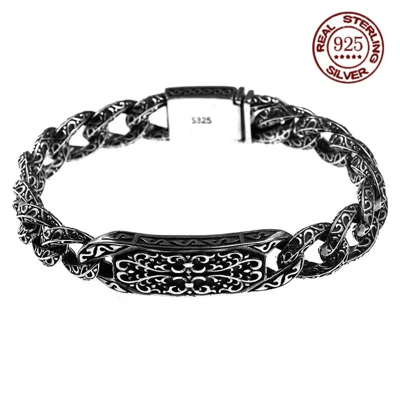 

The new S925 silver men's bracelet auspicious pattern vintage couples men and women with the same ring buckle bracelet gift