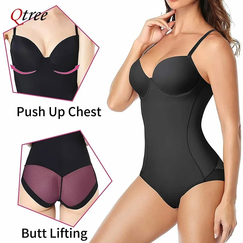 Qtree Women Waist Trainer Bodysuit Slimming Shapewear Built in Underwire Bra Full Body Shaper Seamless Jumpsuits Tummy Control