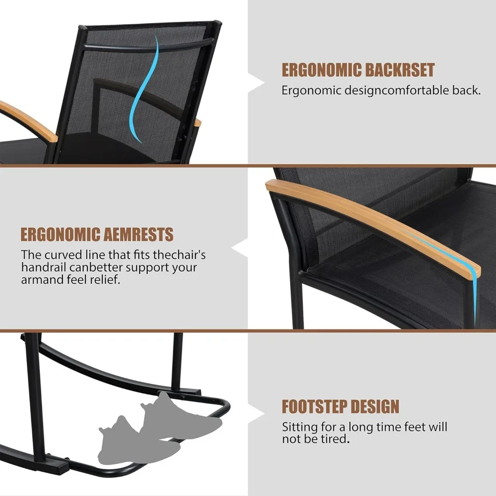 طقم بيسترو هزاز خارجي مكون من 3 قطع مع قماش Textilene، وأثاث فناء للحديقة والشرفة بجانب حمام السباحة باللون الأسود #4