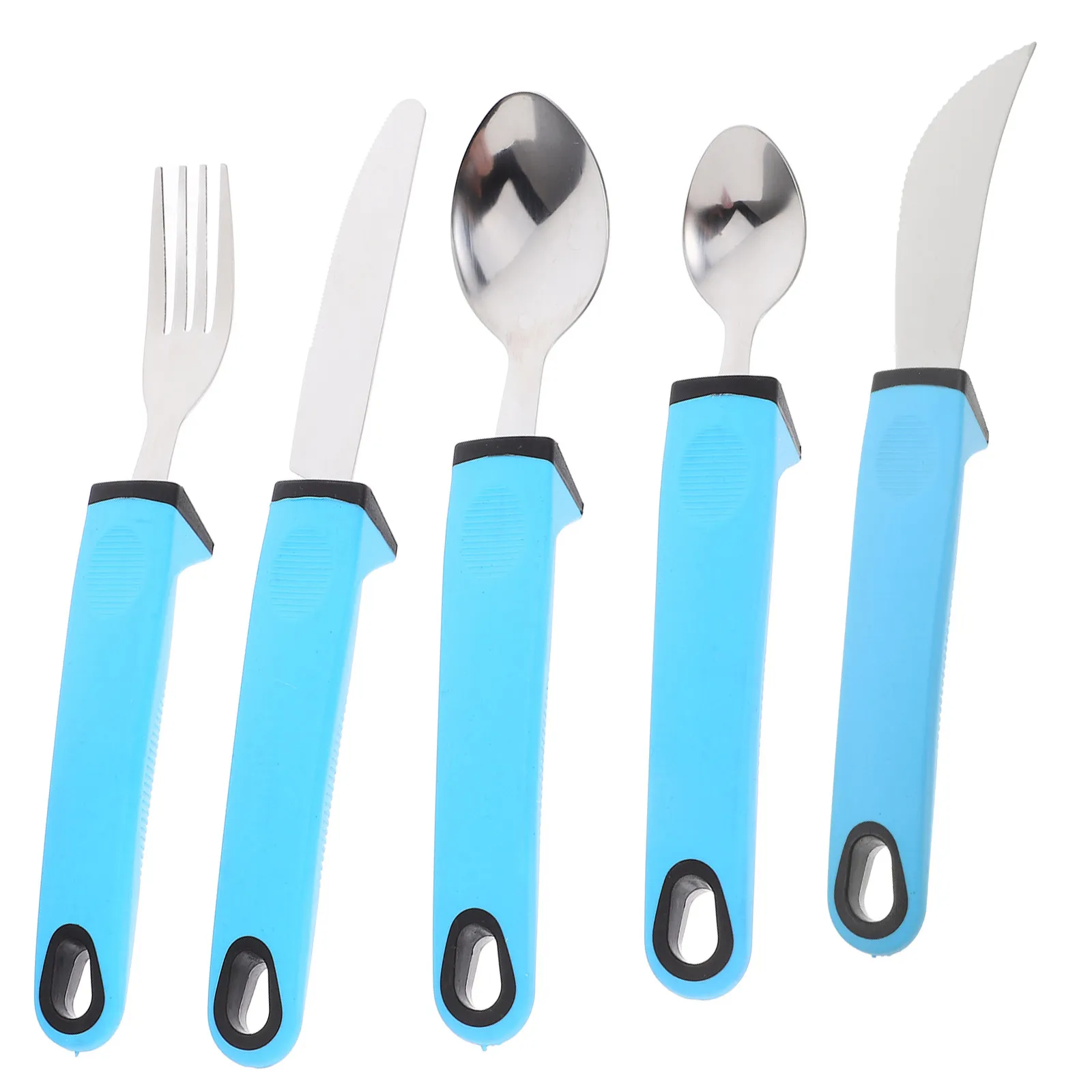 1Set Stainless Steel Adaptive Tableware Set for Elderly and Disabled Anti-Shaking Fork Spoon Ergonomic Grip Tremor Proof Eating