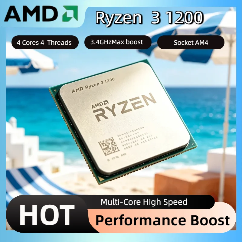 Processeur AMD Ryzen 3 1200 R3 1200 CPU 4 cœurs 4 threads 3,4 GHz Débloqué pour ordinateur de bureau Socket AM4 CPU de jeu sans emballage Zenith