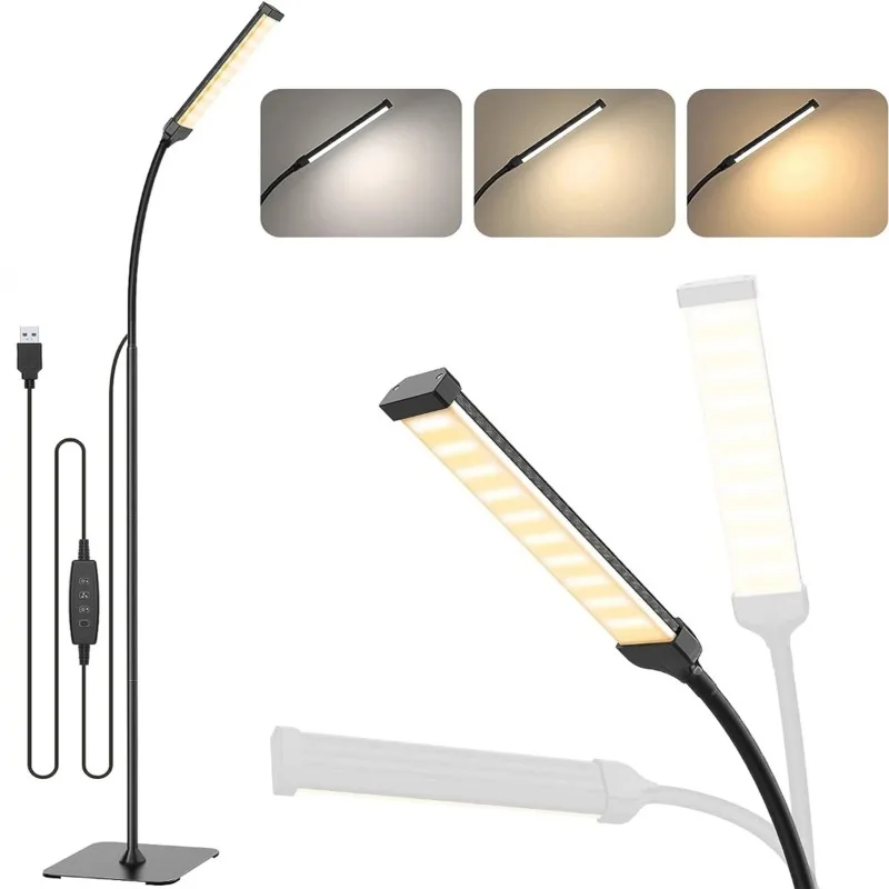 LED Floor Lamp Changeable Reading Lamp Flexible Gooseneck Dimmable Table or Floor Standing Task Light for Indoor Room Decoration