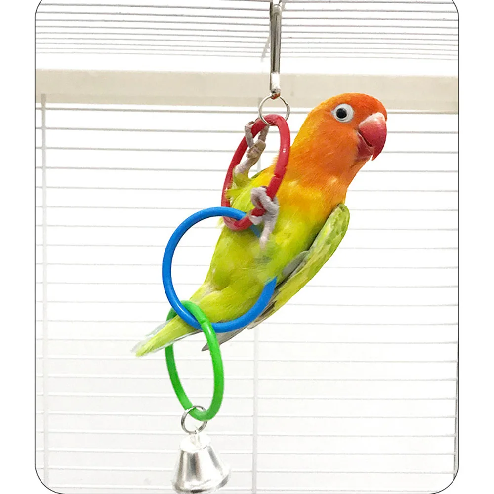 Anneau en plastique coloré pour oiseaux, chaîne de jeu, crochet rond, balançoire, Cage d'escalade, jouets avec cloche, décoration pour perroquets, décoration de Cage à oiseaux