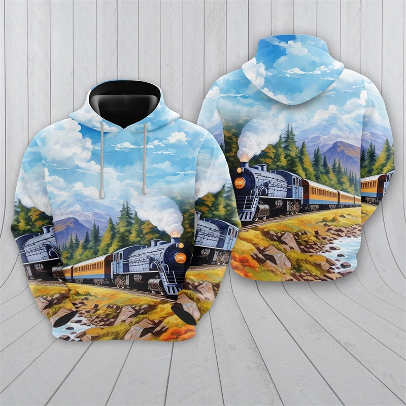 Vintage Steampunk Train 3D Printed Hoodies For Men Clothes Harajuku Fashion Train Driver Sweatshirts Casual Kids Tracksuit Tops