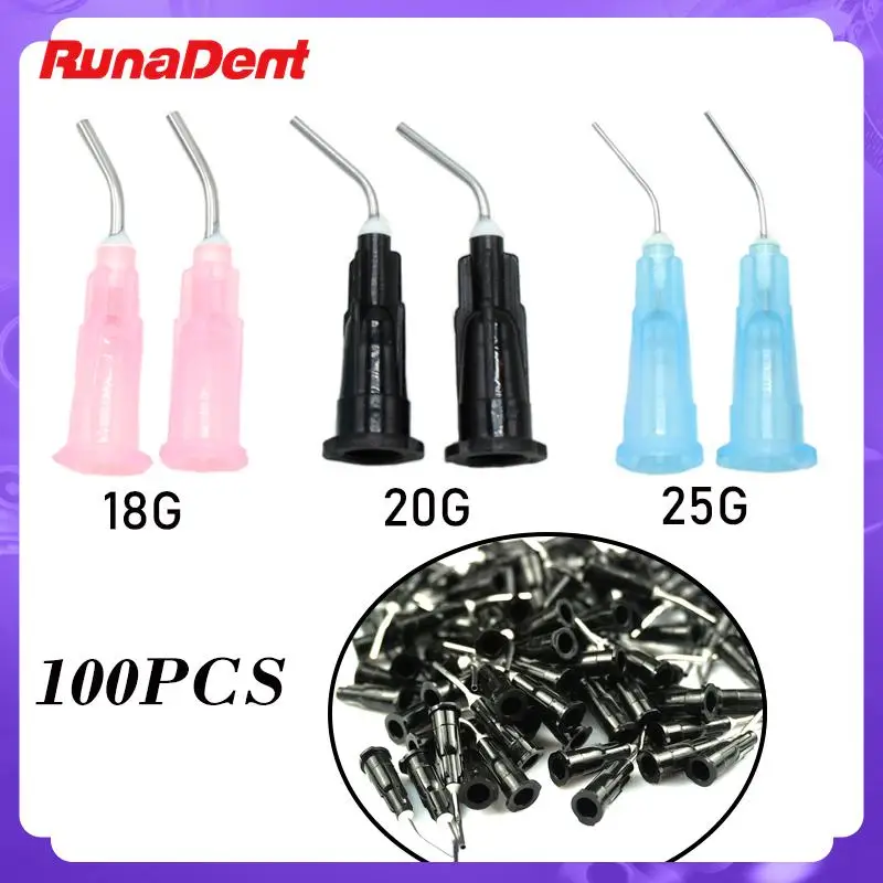 

100Pcs Composite Resin Syringe Tips Equipment Irrigation Bent Needle Tips Dental Flow Sealant Etchant Acid Reagent Delievery