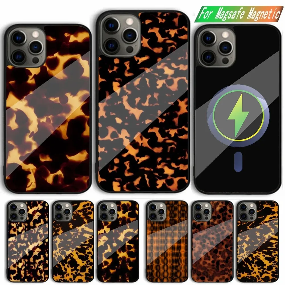 Tortoise Shell Marble Phone Case For iPhone 15,14,13,12,11,Plus,Pro,Max Mini Magsafe Magnetic Wireless Charging