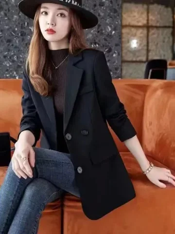 

Женское повседневное пальто Ele Bla Suit Jaet, новая корейская версия, весна-осень, средней длины, скрывающее недостатки фигуры