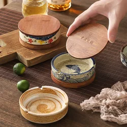 Vintage Ash Resistant Ceramic Ashtray Painted Flower Fish Round Ashtray Home Hotel Restaurant Ash Storage Box Home Decoration