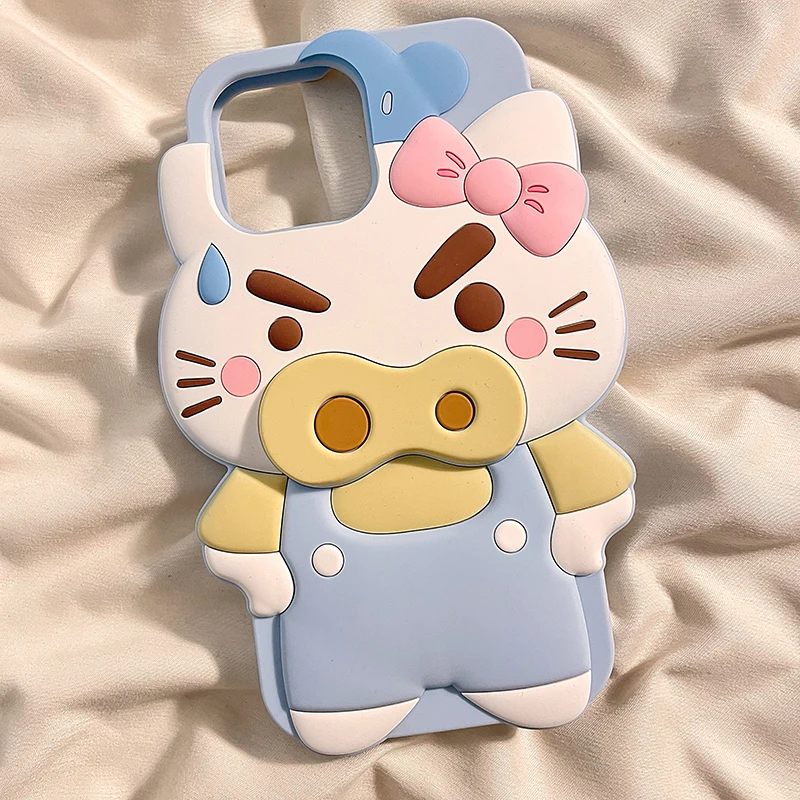 New 3d Cartoon Fun Kittey Pig Suitable Phone Case Iphone Series 12/13/14/15 Cute Women'S Soft Silicone Anti Drop Cover Gift