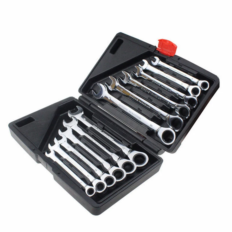 

12pcs 2-in-1 Fixed Offset Ratchet Wrench Quick Wrench Set Hardware Tool 72 Teeth 180° Rotatio