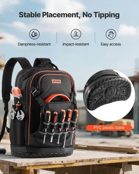حقيبة ظهر للأدوات مكونة من 65 جيوبًا، حقيبة ظهر مقاومة للتمزق للكهربائيين