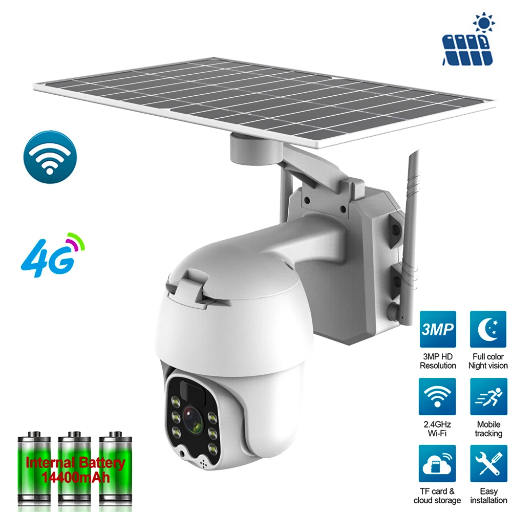 

3MP Wireless Outdoor Camera Wifi Security 4g Surveillance Cameras Solar Panel Powered Solar Wireless Wifi Outdoor Camera Video