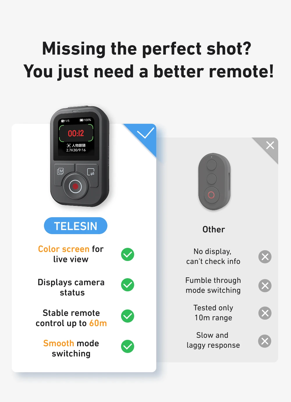 TELESIN 60M T13 Smart Bluetooth-kompatible Fernbedienung mit Handschlaufe und Bildschirmanzeige für DJI OSMO Action 6 5pro 4 OSMO 360 – Detail 3