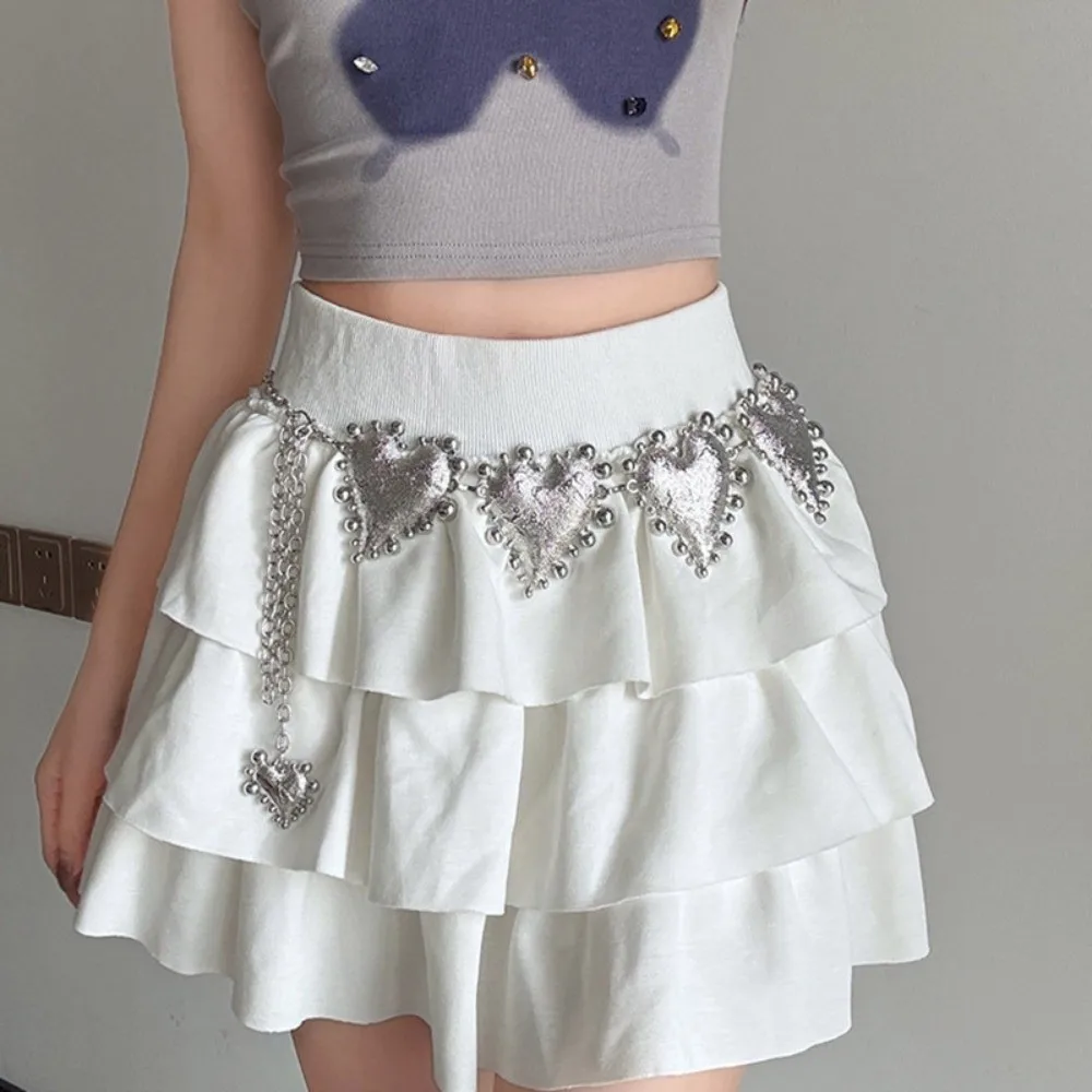 โซ่คาดเอววินเทจสุดเทรนด์ โลหะผสม สไตล์พังก์ สีเงิน รูปหัวใจ สายคาดเอวขนาดใหญ่ ตกแต่งกางเกงยีนส์ สายปรับได้ อุปกรณ์เสริมสำหรับเอว