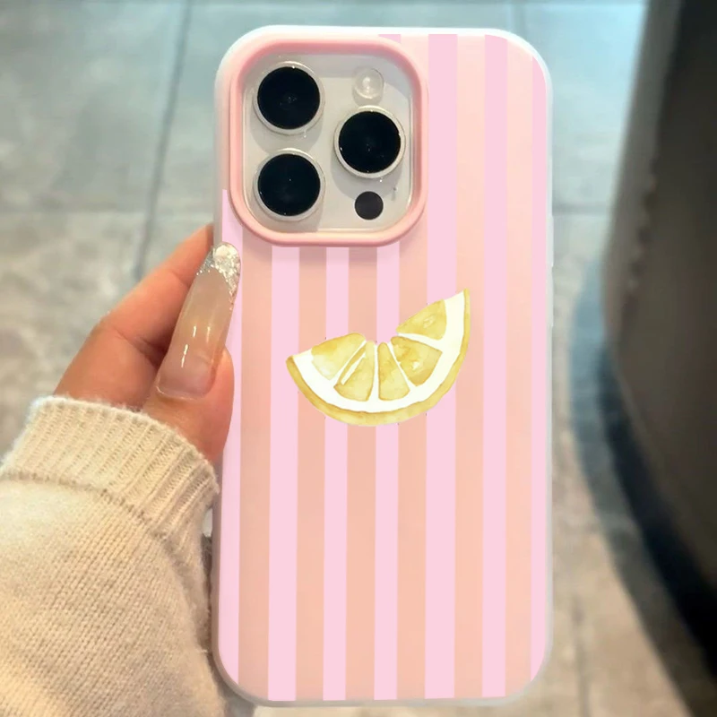 Lemon Slice Pink Stripes Phone Case For Samsung Galaxy S26 S24 S25 FE S23 S22 Ultra Plus A57 A56 A55 A37 A36 A26 A17 A16 Cover