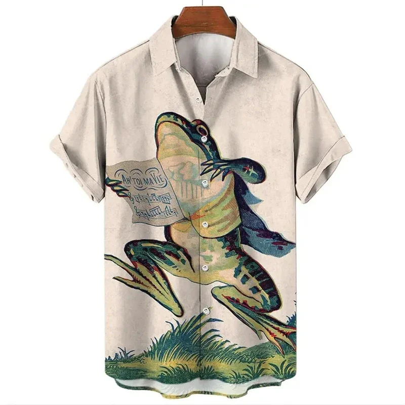 Camicie con stampa 3D Animal Frog di Design divertente per uomo abbigliamento Vintage Insect Graphic camicette moda Casual Button top camicie da spiaggia