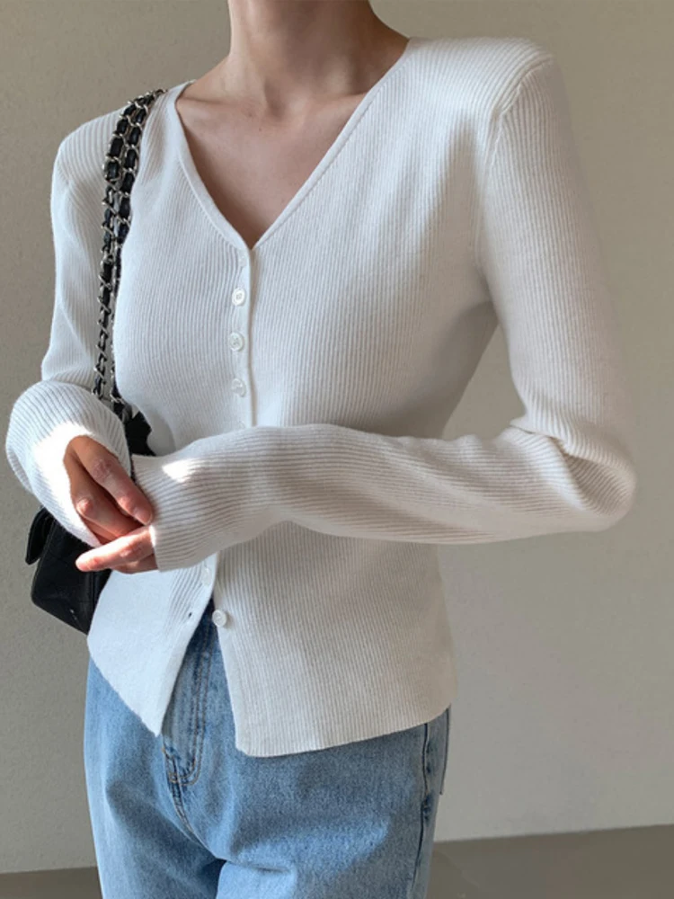 

Chic Knitted ort V-ne Sweater Women's Slim Fit Korean Sle Ele Cardigan Faionable Casual Versatile Autumn Winter Top