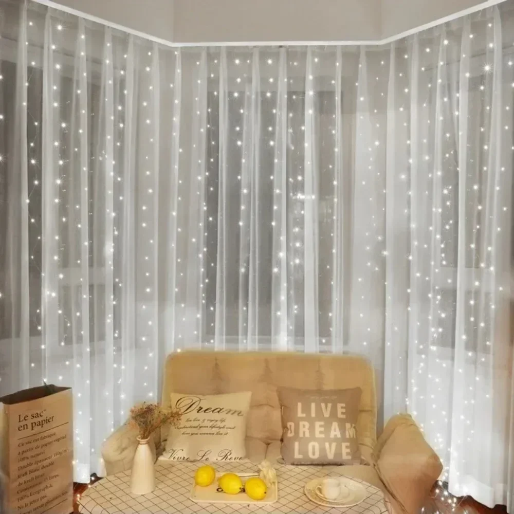 3/4/6 m LED-Vorhang-Lichterkette, Dekoration, USB, Urlaubsgirlande, Feenlampe, 8 Modi, für Zuhause, Garten, Weihnachten, Party, Hochzeit, Dekoration – Detail 15