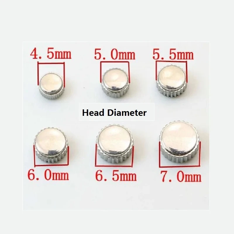 5PCS Silver Color Watch Crown 3.5mm 4mm 4.5mm 5mm 5.5mm 6mm 6.5mm 7mm Head Diameter with Long Tube