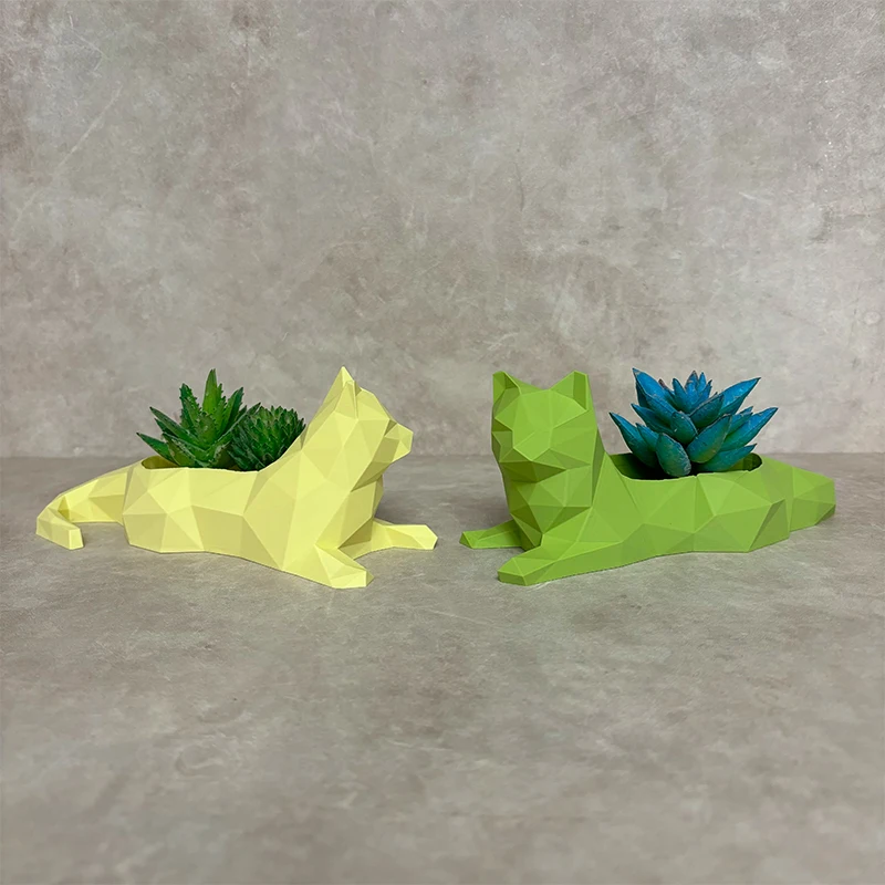 

Геометрический цветочный горшок с изображением кота, горшок для сочных растений, пластиковый кашпо, настольный орнамент, украшение для дома и офиса