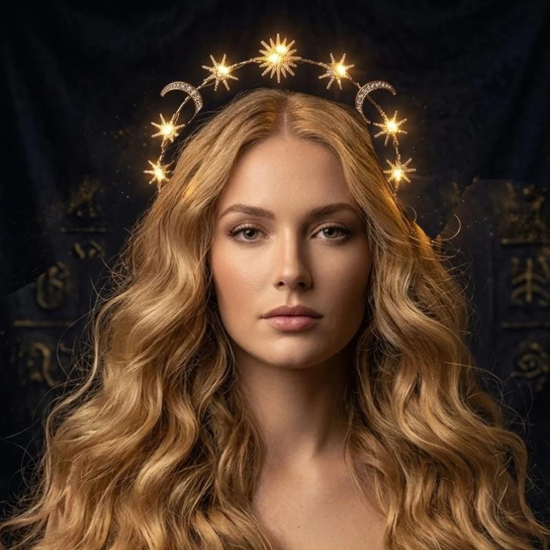 Star Moon Rhinestone Halo Crown, LED Glow Crystal Celestial Headband for Women Wedding Rave Halloween Bridal  Celestial Hair - view 2