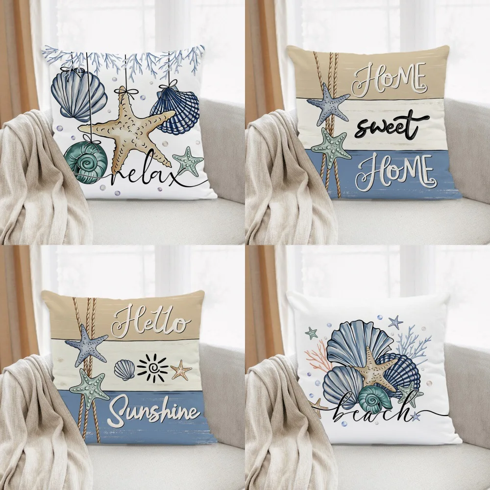 Ocean Pillow Set Starfish Shell Jellyfish Sofa Cushion Set Living Room Decoration Pillow Set Pillowcase