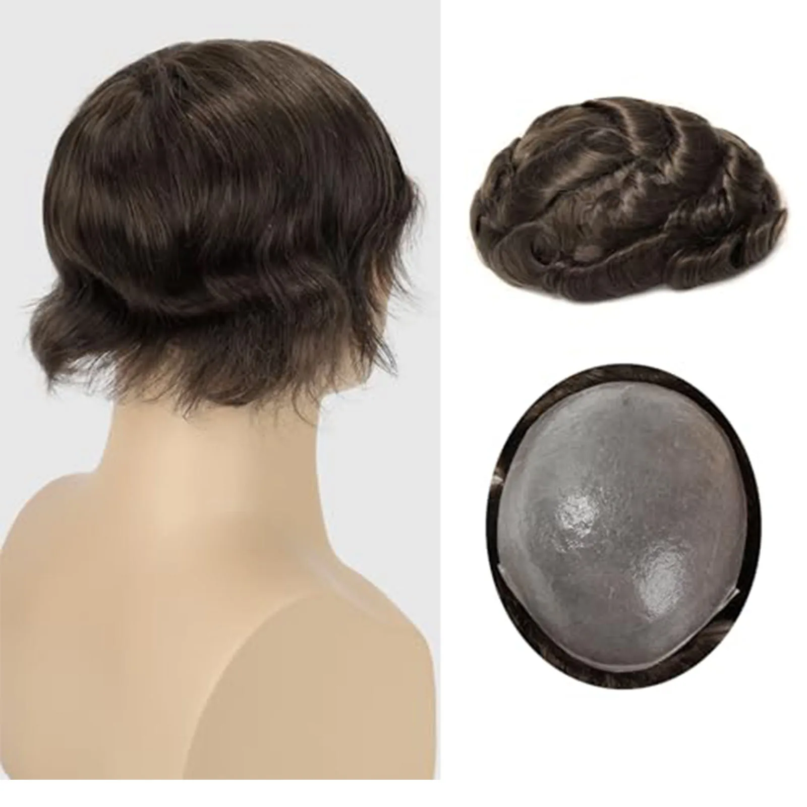Toupee for Men 100% European Human Hair 0.03MM Ultra Thin Skin Hair Replacement System V-looped Men's Toupee( Color 1B# 1# 2# 4# 5# 18# 1B10#)
