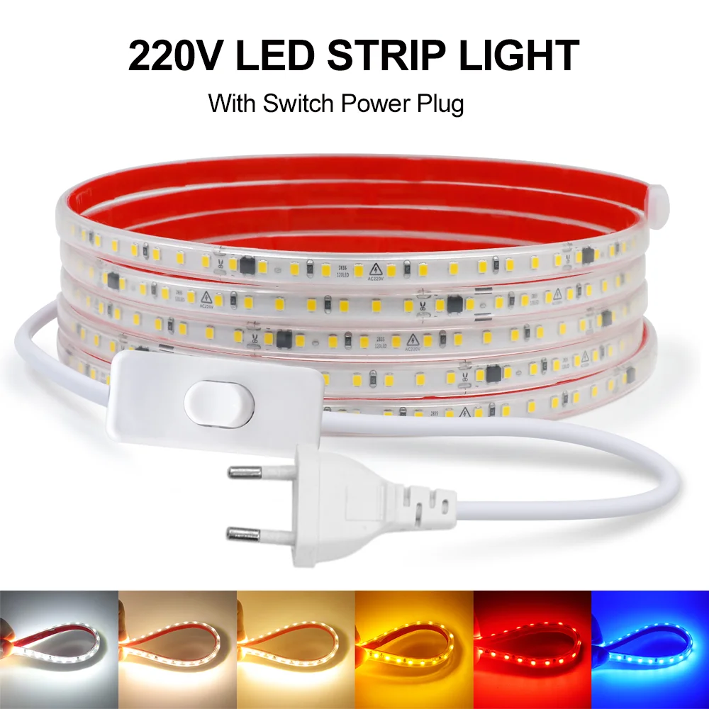 

AC220V LED Strip SMD2835 120LEDs/m Fita Tira Led Light IP65 Waterproof Adhesive Flexible Ribbon Rope LED Tape Diode 0.5m-25m