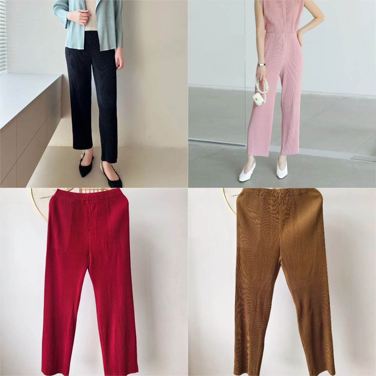 

Miyake Fold 2025 Autumn Spring Collection Fold Casual Versatile Loose Fashion Pleated Comfortable Elastic Waist Straight Pants