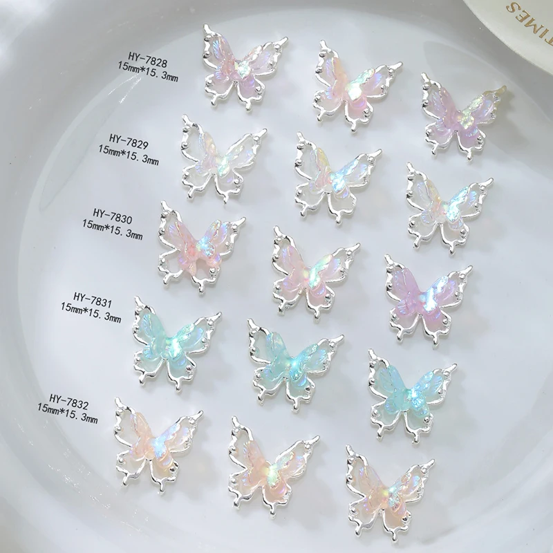 5PCS Colorful Butterfly Alloy Nail Accessories Double-Layer 3D Hollow Butterfly Nail Drill Decoration Pendant DIY Accessories