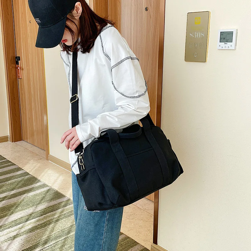 Harajuku Canvas Messenger Bag Women Korea Style Long Strap Cross Body Bags Casual Big Capacity Portable Zipper Travel Bag