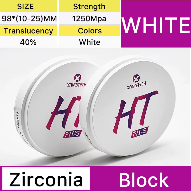 XANGTECH White Zirconia Blocks Ht 98mm Thickness 10-25mm For Dental Cad Cam High Strength