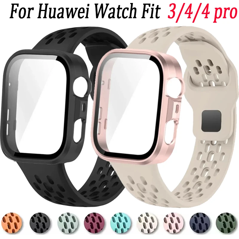 PC-Gehäuse + Silikonarmband für Huawei Watch Fit 4/4 Pro, vollständige Abdeckung, Rahmenschutz, atmungsaktives Armband, Huawei Watch Fit 3