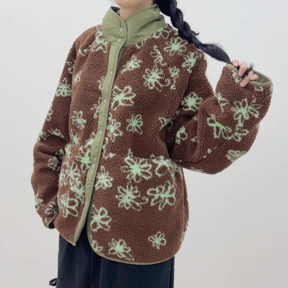 

Женская осенне-зимняя новинка Sle Chic с цветочным принтом, двусторонняя одежда, теплая длинная куртка из меха ягненка Sve, обычная кожа...