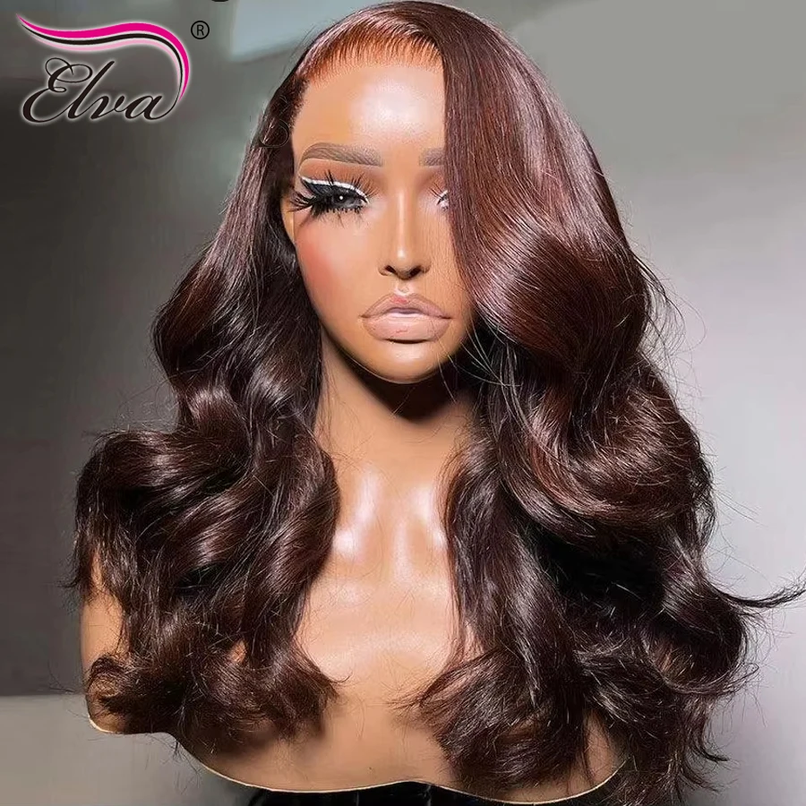 250% Плотность Красновато-коричневый бесклеевой парик 9x6 HD с фронтальной застежкой из натуральных волос Ультра-облегающий парик для влажной и волнистых волос Предварительно отбеленные