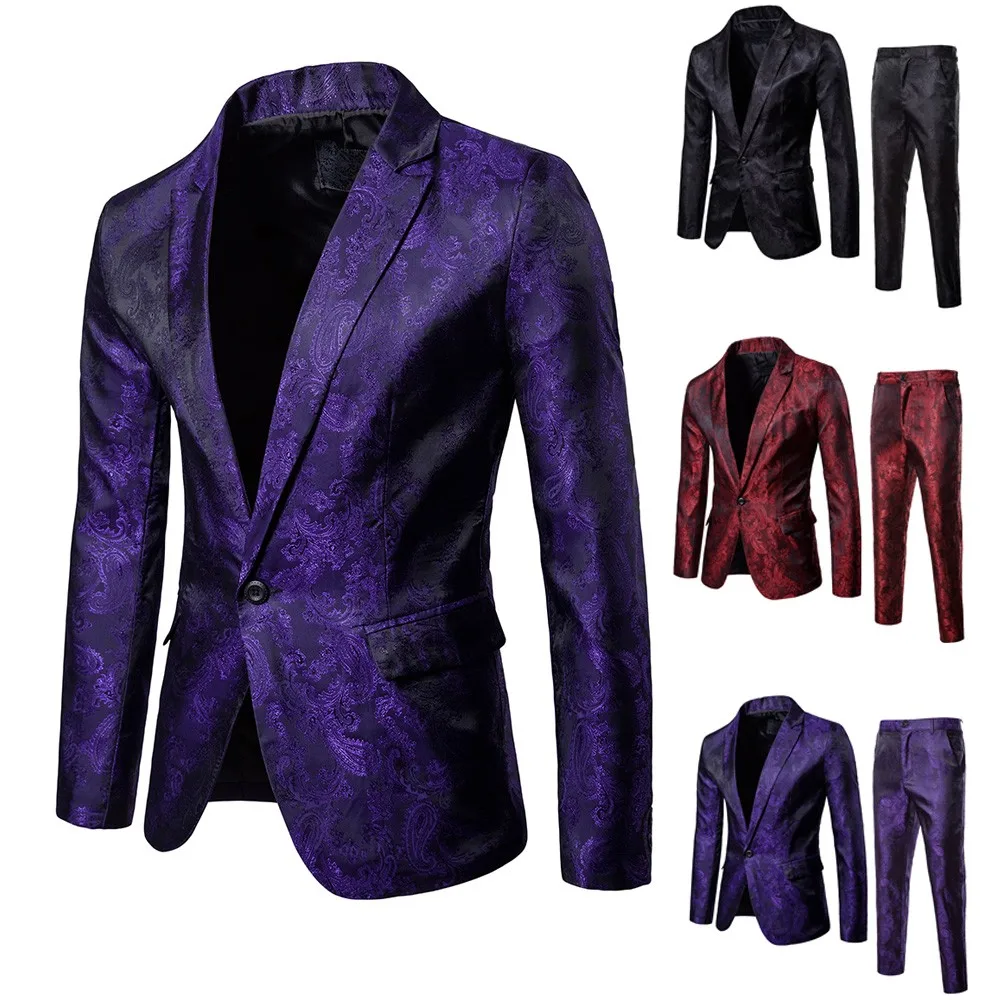 Jacket And Pants Men Business Casual Slim Suit Sets Fashion Printed Tuxedo Wedding Formal Dress Blazer Stage Performances Suits