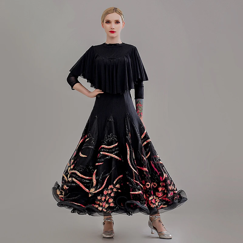 Falda de baile moderna, nueva falda de baile de salón, ropa de actuación de vals, falda larga de otoño con vuelo grande