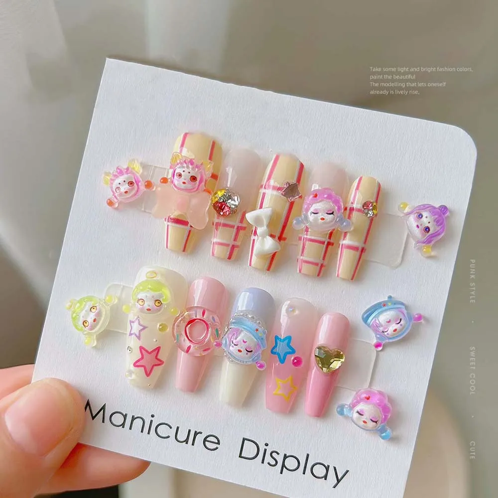 20Pcs Bubble Girl Nail Art Charm 3D Resin Cute Gradient Color Dopamine Cartoon Nail Decoration DIY Dreamy Nail Accessories