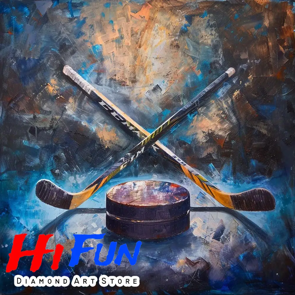 Póster de juego de Hockey sobre hielo al aire libre, pintura de diamante 5d Diy, mosaico de punto de cruz deportivo de invierno, perfecto para fanáticos del Hockey, decoración de la habitación de los niños