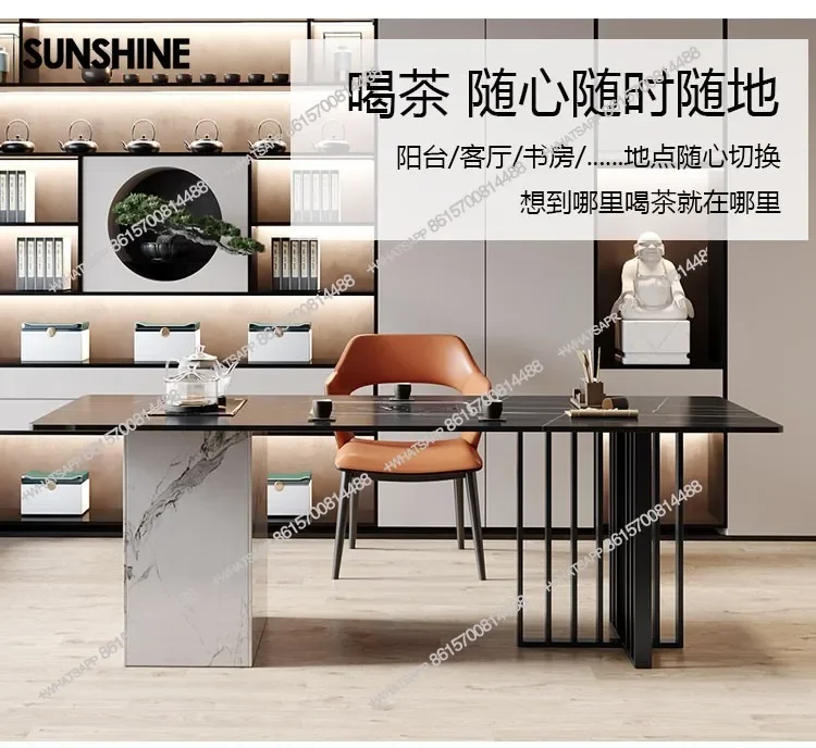 

Office tea table and chair combination rock slab light luxury simple tea set integratedX