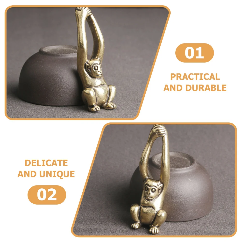 

Miniature Brass Gibbon Statue Long-Arm Monkey Decor Vintage Desktop Ornament Office Tabletop Decoration Gibbon Statue